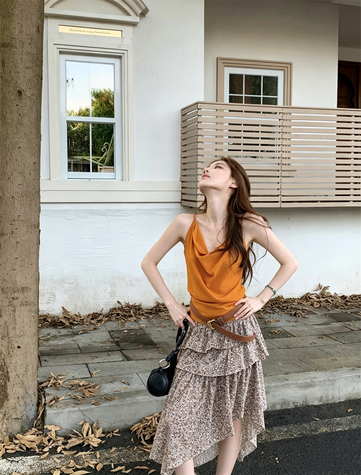 실사 정가 도파민 뜨거운 몸매 가꾸기 흔들다 칼라 행침 목 맨위 불규칙 레오파드 무늬 반신 스커트 투피스 세트