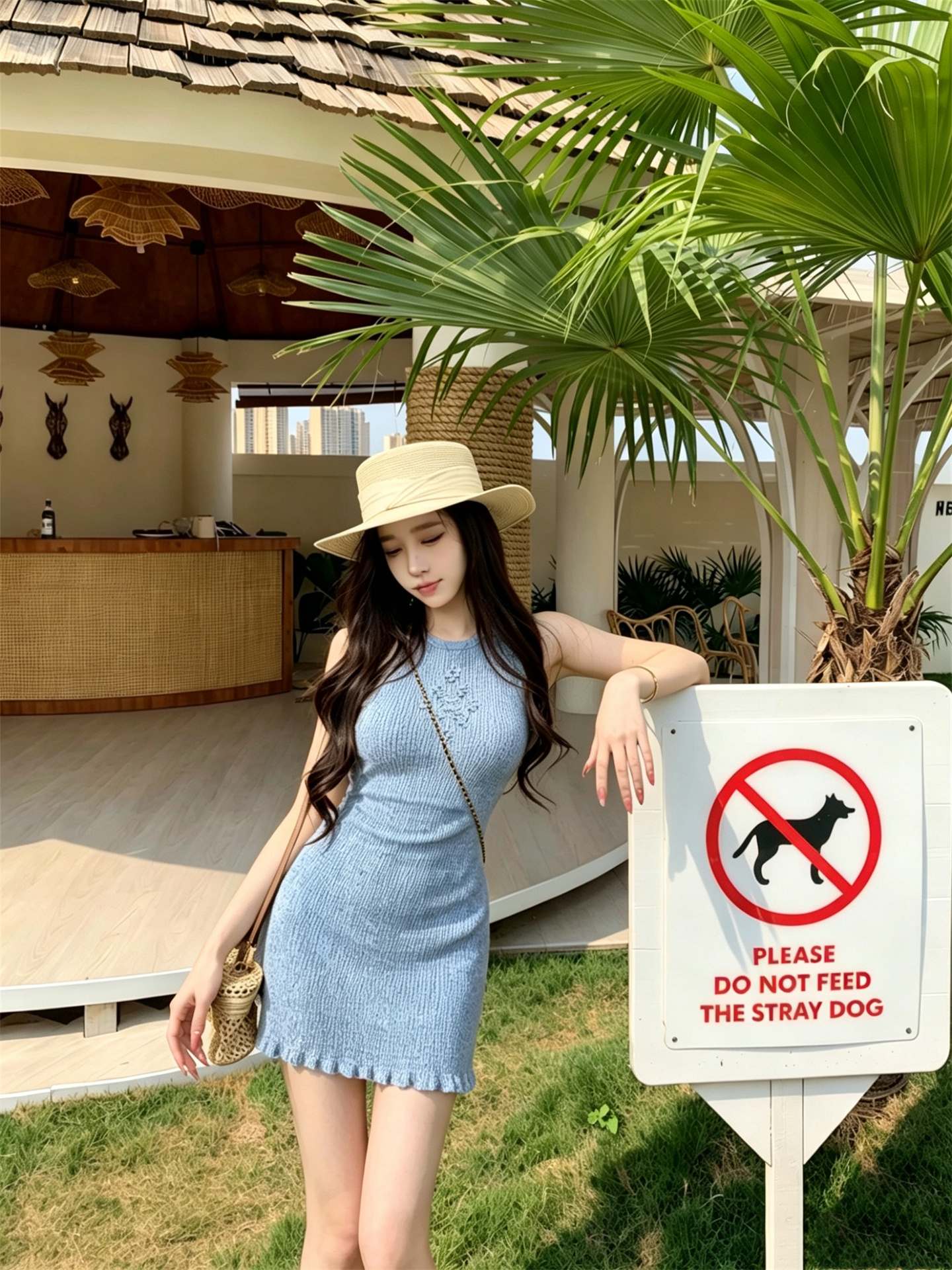 실사 정가 절묘한 꽃 실 블루 고급 빗질된 면 라운드 넥 반팔 조끼 몸매 가꾸기 니트 조끼 원피스