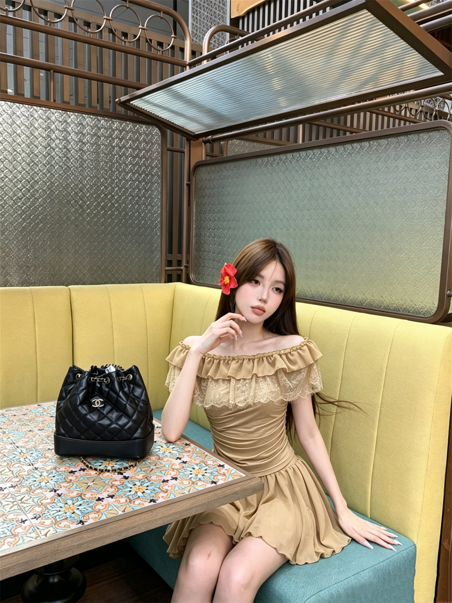 실사 정가 절묘한 레이스 조각 오프숄더 맨위 품격 프릴 도루 센스 미니 스커트