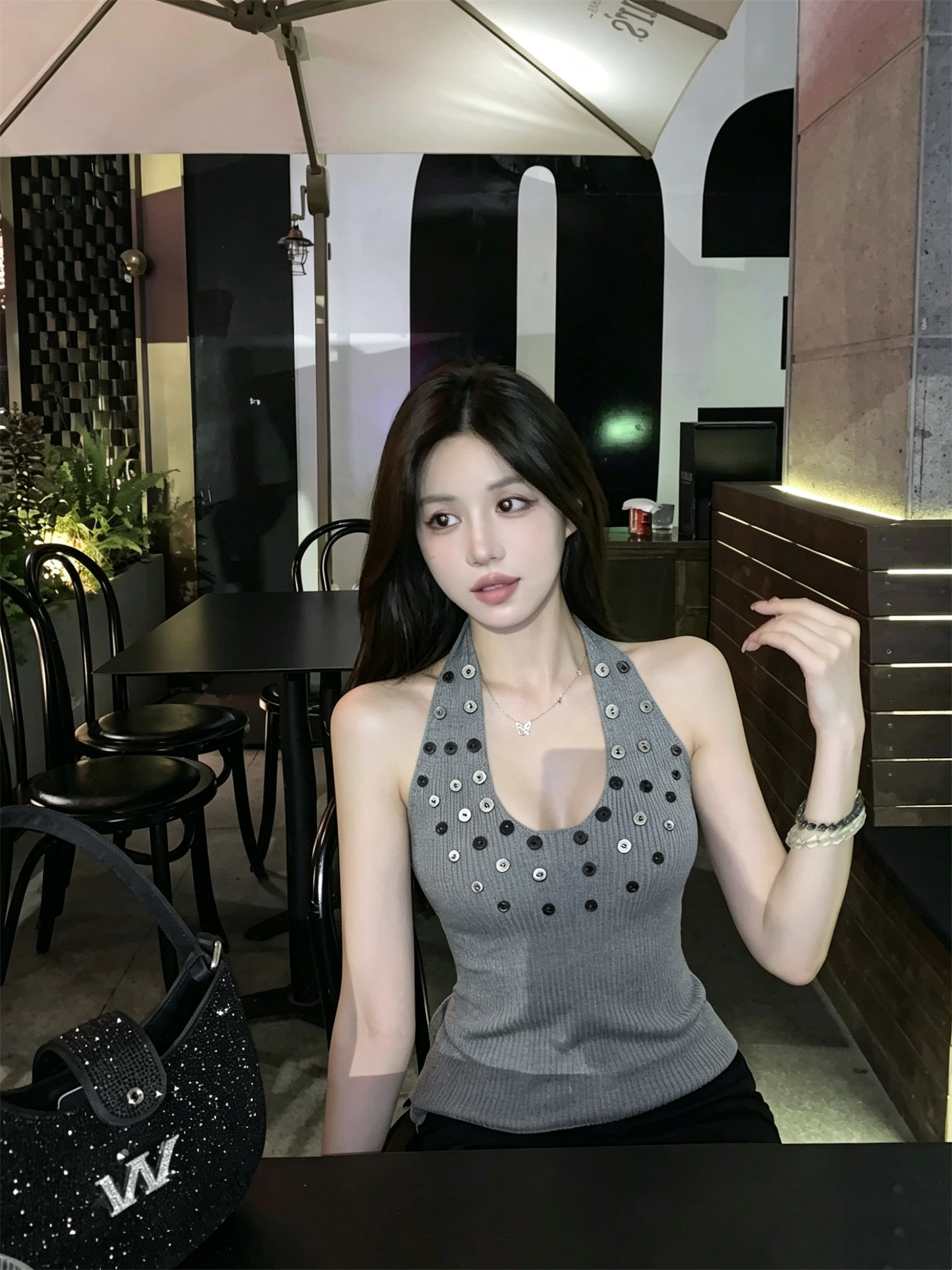 실사 정가 심장 기계 디자인 센스 단추 백리스 u 칼라 행침 목 조끼