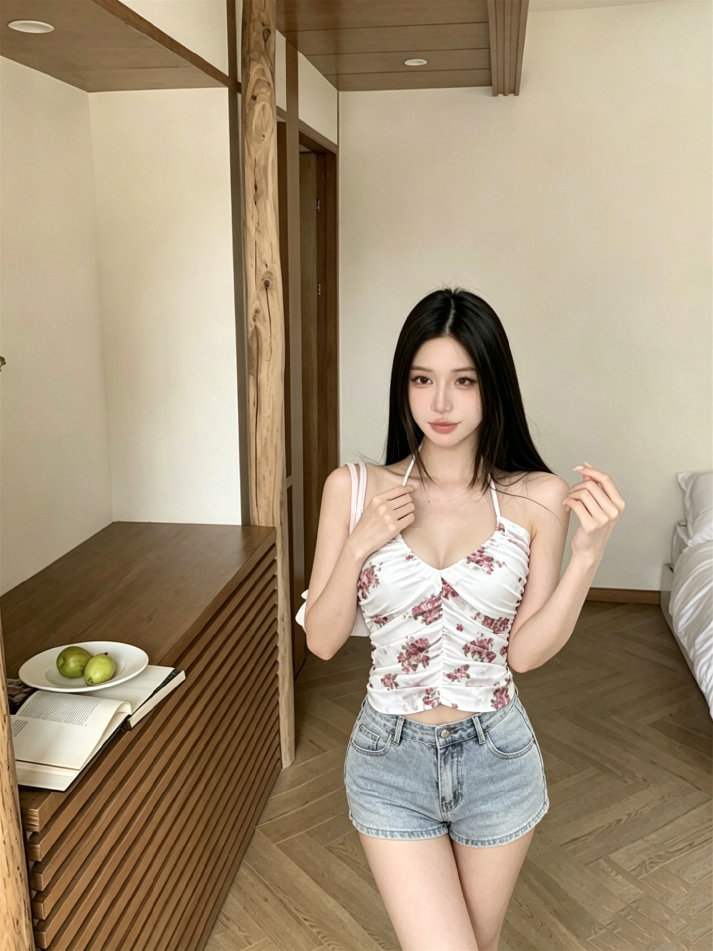 실사 정가 핫걸 홀치기 염색 프린트 망사 행침 목 조끼