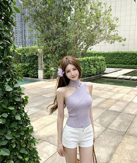 실사 정가 빛 요리 한 바람이 아닙니다. 규칙 비스듬한 어깨 품격 몸매 가꾸기 니트 조끼