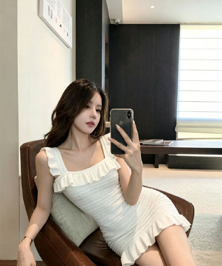 실사 정가 부드러운 프릴 몸매 가꾸기 슬림해 보이는 슬립 드레스
