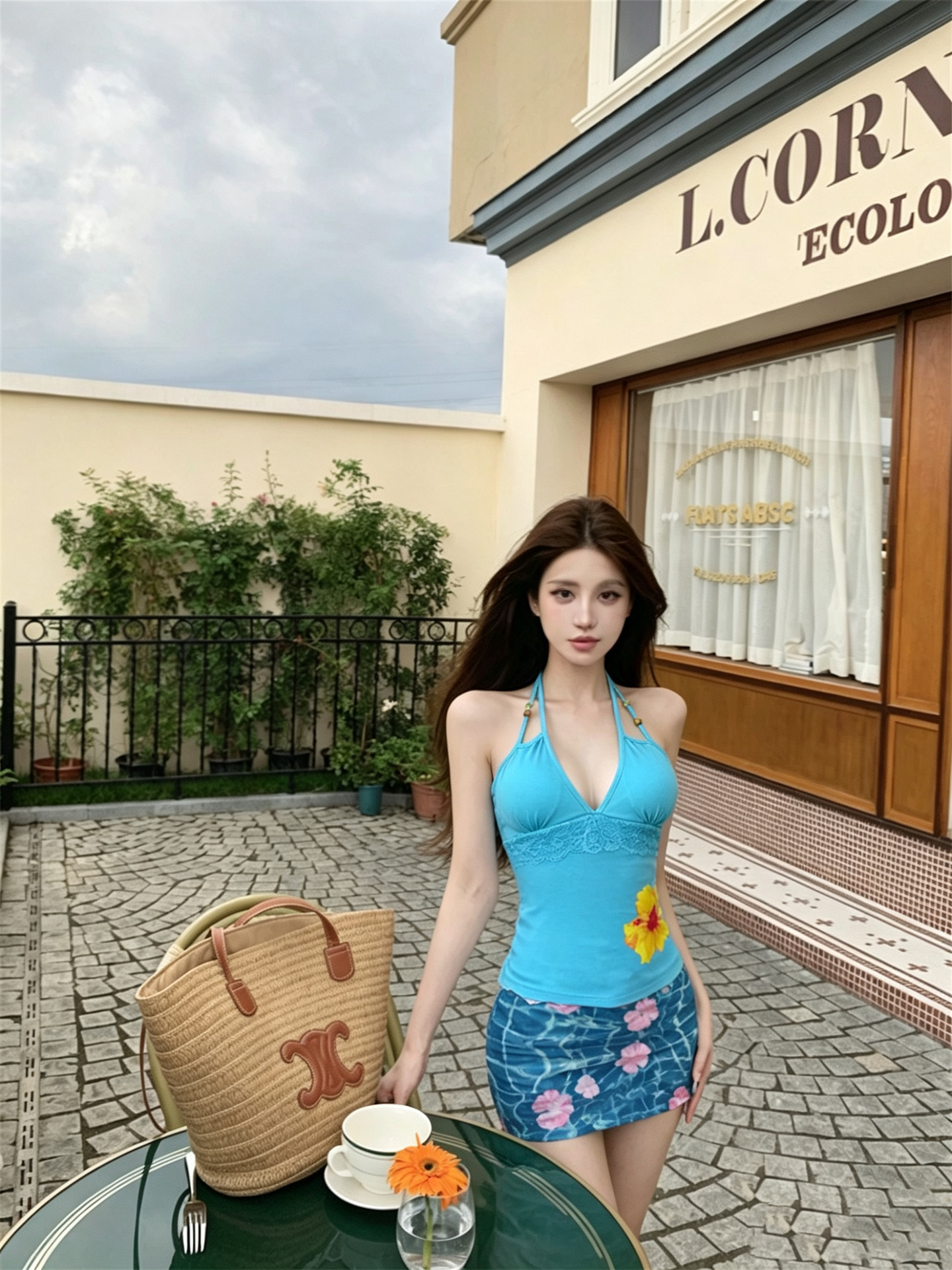 실사 정가 휴가 바람 V넥 꽃 행침 목 민소매 슬립 맨위