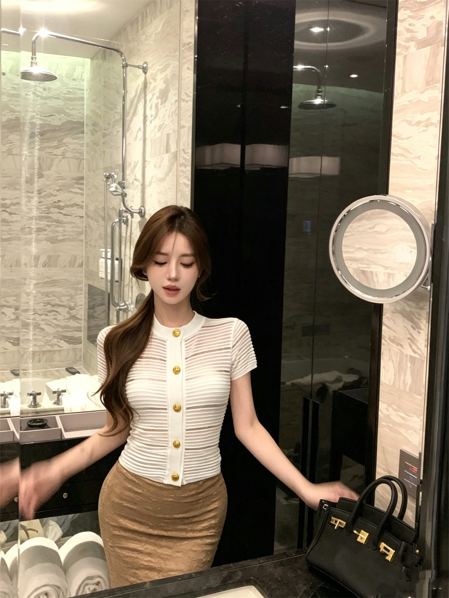 실사 정가 질감 센스 작은 샤넬 스타일 금속 버클 싱글 줄 버튼 구덩이 곡물 니트 맨위