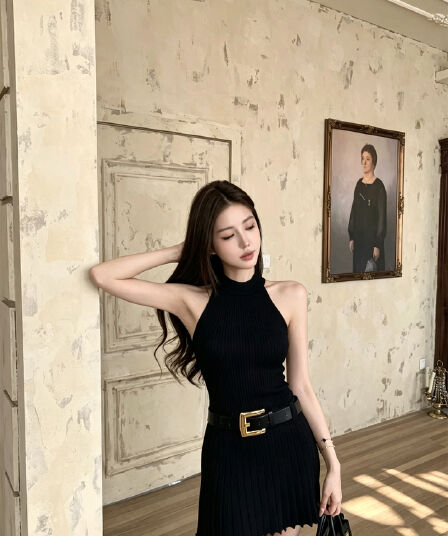 실사 정가 품격 천 골드 센스 몸매 가꾸기 벨트 니트 행침 목 드레스