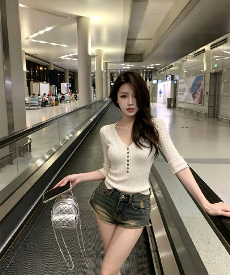 실사 정가 v 넥타이 버튼 구덩이 기사 몸매 가꾸기 반소매 맨위