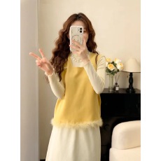 批发高级感木耳边打底衫针织马甲半身裙三件套女秋冬小香风气质一整套