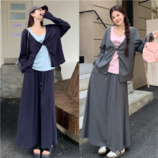 批发实拍~<b class='q'>大码</b>女装春季百搭打底吊带宽松遮肉外搭直筒半裙三件套装