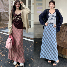 批发实拍~<b class='q'>大码</b>女装春季休闲慵懒风外搭印花打底吊带格子半身裙三件套