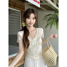 批发实拍~ <b class='q'>大码</b>女装胖mm纯欲性感V领蕾丝蝴蝶结辣妹短袖打底小衫上衣