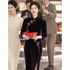批发喜婆婆旗袍婚宴装妈妈结婚礼服2025<b class='q'>新款</b>中式连衣裙高贵年轻丝绒款