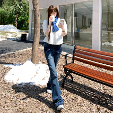 批发【BSF.cn】古早千金｜猫须工艺｜修饰曲线低腰姐味弹力喇叭牛仔