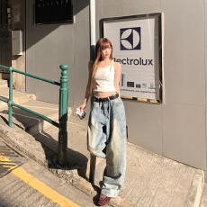 批发【BSF.cn】潮流指南小众拼接设计韩式休闲icon｜春夏浅色阔腿<b class='q'>牛仔</b>