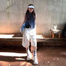 批发【BSF.cn】清迈季节记录生活工装中裤 白色百搭 显瘦度假休闲牛仔