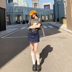 批发【BSF.cn】低饱和韩女穿搭日常碎片甜酷<b class='q'>街头</b> 牛仔短裙（含内衬）