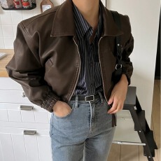 批发现 货<b class='q'>韩国</b><b class='q'>官</b><b class='q'>网</b>复古 酷飒翻领短款皮衣外套女