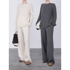 批发2025<b class='q'>韩国</b>圆领绞花毛衣麻花宽腿裤休闲加厚打底