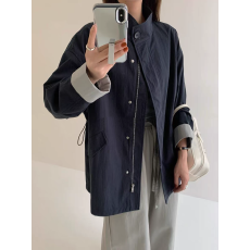 批发现货 2025秋季新款<b class='q'>韩版</b>时尚气质立领<b class='q'>风衣</b>外套女后收腰