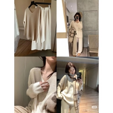 批发松弛慵懒风V领针织上衣<b class='q'>套装</b>女2025冬季新款显瘦阔腿<b class='q'>裤</b><b class='q'>两件套</b>