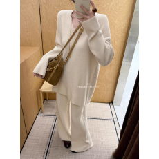批发松弛慵懒风V领针织上衣<b class='q'>套装</b>女2025冬季新款显瘦阔腿<b class='q'>裤</b><b class='q'>两件套</b>