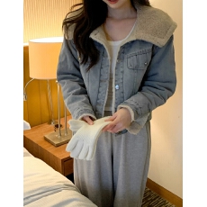 批发韩国大毛领翻领加绒牛仔外套保暖夹克上衣