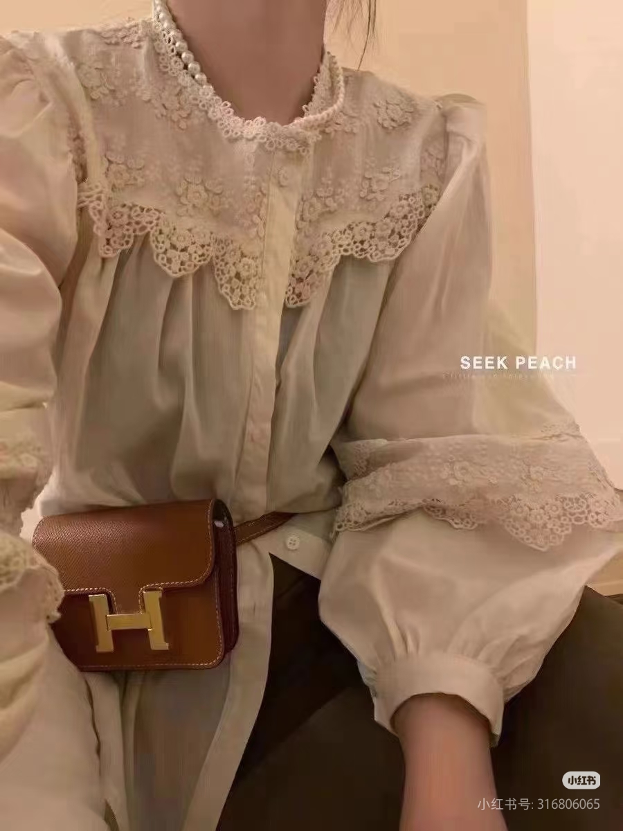 지금 한국 레이스 레이스 긴팔 셔츠 봄 한 부서 자수 셔츠 서비스