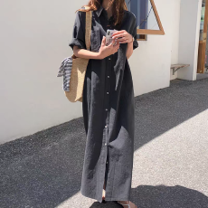 批发衬衫女夏宽松oversize中长款别致天丝棉麻苎麻<b class='q'>连衣裙</b>