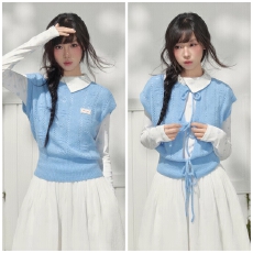 批发<b class='q'>甜美</b>百搭绞花正反两穿蝴蝶结马甲收腰显瘦针织上衣