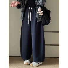 批发藏青色气球阔腿裤女秋季新款高腰宽松美式卫裤显瘦弯刀运动梧桐裤