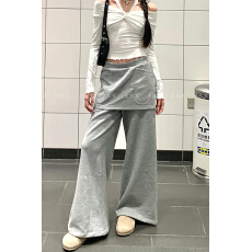 批发美式复古手套口袋假两件卫裤女秋<b class='q'>冬</b>新款辣妹宽松阔腿休闲拖地裤子