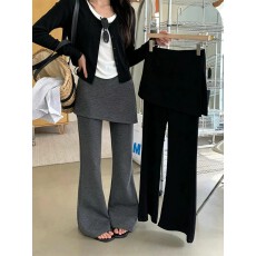 批发韩版chic假两件屁帘微喇裤<b class='q'>女</b>秋季新款高腰修身显瘦休闲喇叭<b class='q'>裤</b>
