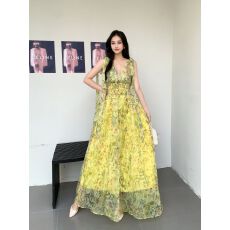 批发法式大露背碎花深V领立体木耳花边露腰海边度假荷叶边<b class='q'>连衣裙</b>超仙
