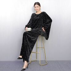 批发新款女套装宽松重工钉珠丝绒上衣吊带长裙<b class='q'>两件套</b>时尚优雅