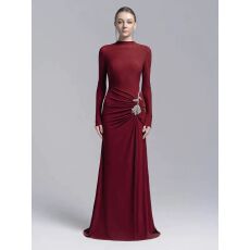 批发越南小众设计师气质重工褶皱玫瑰晶饰<b class='q'>长裙</b>女长袖黑色高领连衣裙