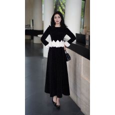 批发欧洲站连衣裙女法式名媛重工加厚丝绒高腰显瘦礼服<b class='q'>长裙</b>