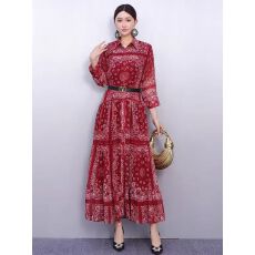 批发新款女连衣裙宽松印花长袖<b class='q'>衬衫</b>裙时尚显瘦休闲复古百搭减龄