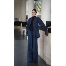 批发法式轻奢超好看宽松上衣高级感蓝色v领牛仔系带收腰<b class='q'>衬衫</b>女