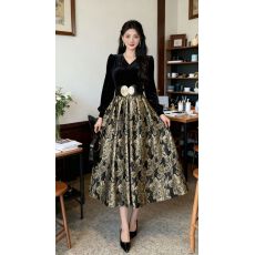 批发新款秋装高端气质名媛黑色拼接<b class='q'>连衣裙</b>收腰显瘦