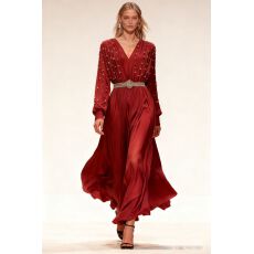 批发钉珠气质优雅收腰显瘦V领名媛法式长裙