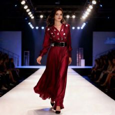 批发禾时尚优雅风泡泡袖<b class='q'>连衣裙</b>色V领镶钻休闲长裙裙