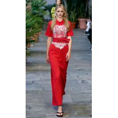 批发李雪琴同款连衣裙夏<b class='q'>蕾丝</b>拼接<b class='q'>刺绣</b>开衩长裙