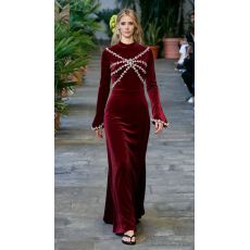 批发轻奢名媛重工镶钻丝绒<b class='q'>连衣裙</b>欧美时尚收腰显瘦礼服长裙