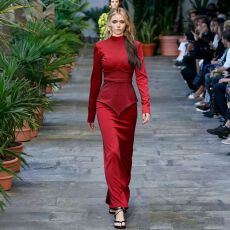 批发法式名媛设计感不规则烫钻拼接收腰<b class='q'>连衣裙</b>女秋季时尚显瘦长裙