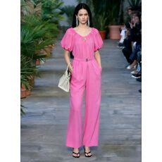 批发多色V领泡泡短袖配腰带收腰设计双口袋显瘦<b class='q'>连体裤</b> 减龄款