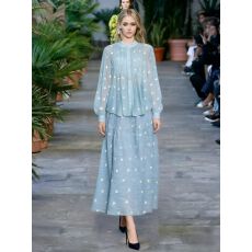 批发韩系穿搭女温柔风甜美重工刺绣灯笼袖衬衫高腰大摆<b class='q'>半身裙</b>气质套装