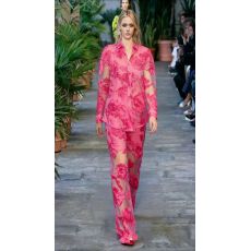 批发欧美时尚套装女秋季宽松休闲百搭立体花朵网纱长袖<b class='q'>衬衫</b>高腰阔腿裤