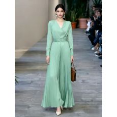 批发欧美泡泡袖<b class='q'>连体裤女</b>新款气质V领系带收腰长款压褶阔腿裤