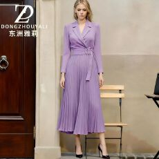 批发韩国<b class='q'>东大门</b>西装领长袖<b class='q'>连衣裙</b>女新款法式气质收腰百褶裙
