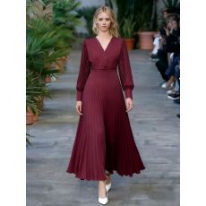 批发新款<b class='q'>欧美</b>端庄女装新款连衣裙办公室长袖压褶V领高长裙